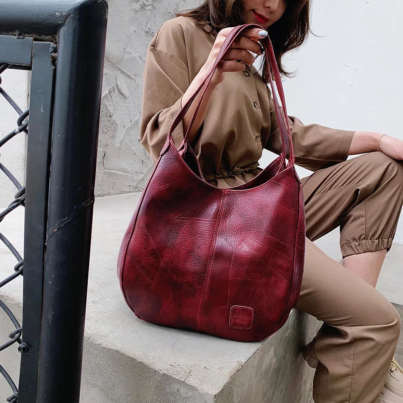 Bolsa Hobo de Couro PU Vintage Feminina