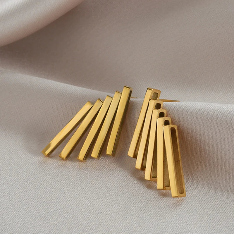 Brincos Geométricos de Aço Inoxidável Dourado