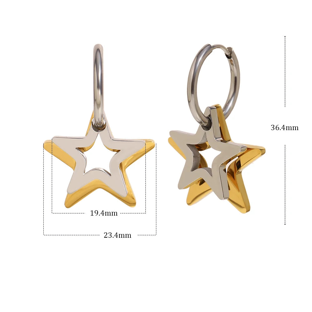 Ebbelle moda oco estrela oval círculo dois tons brincos 18k banhado a ouro feminino declaração orelha jóias acessórios