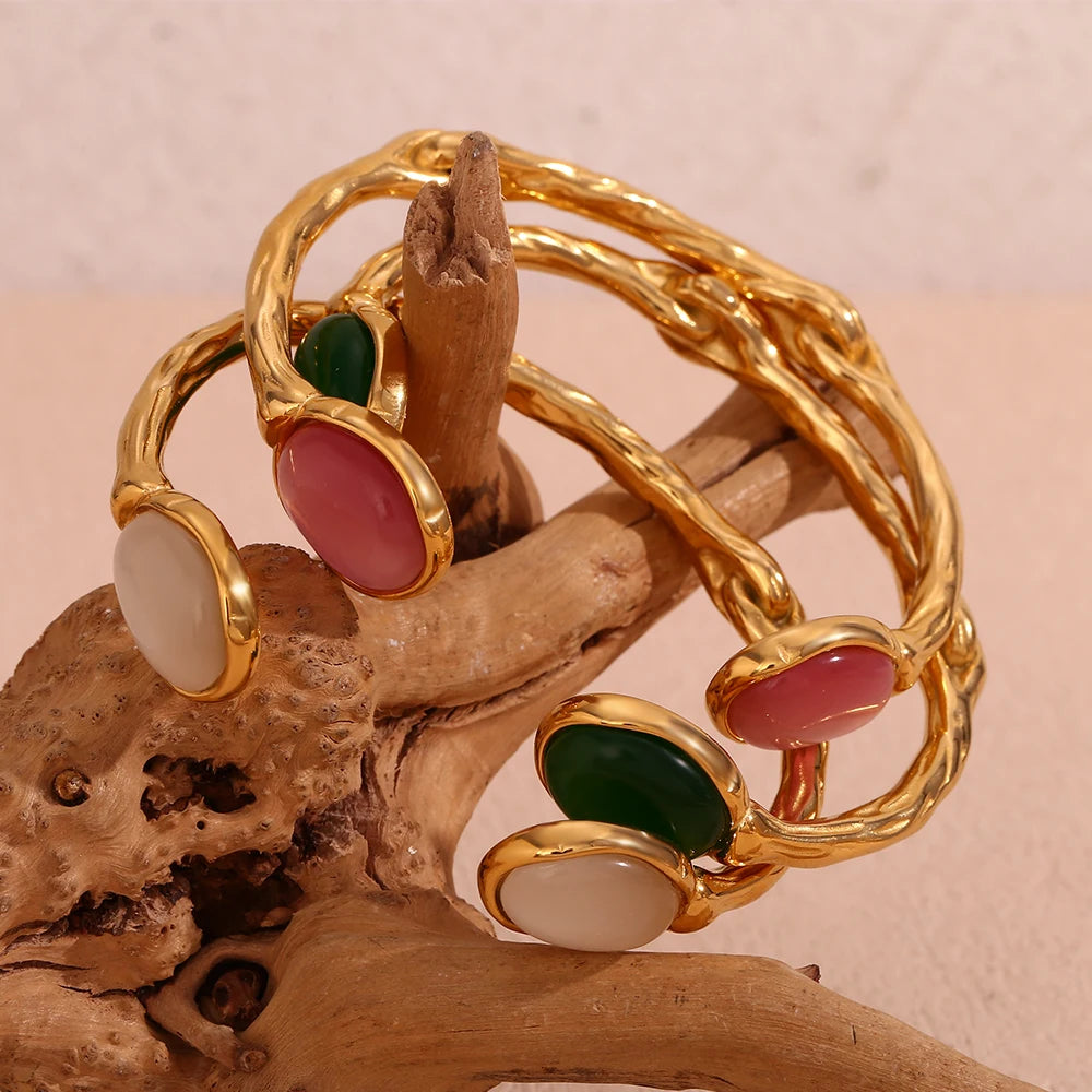 Pulseira em Aço Inoxidável com Cristal de Ágata