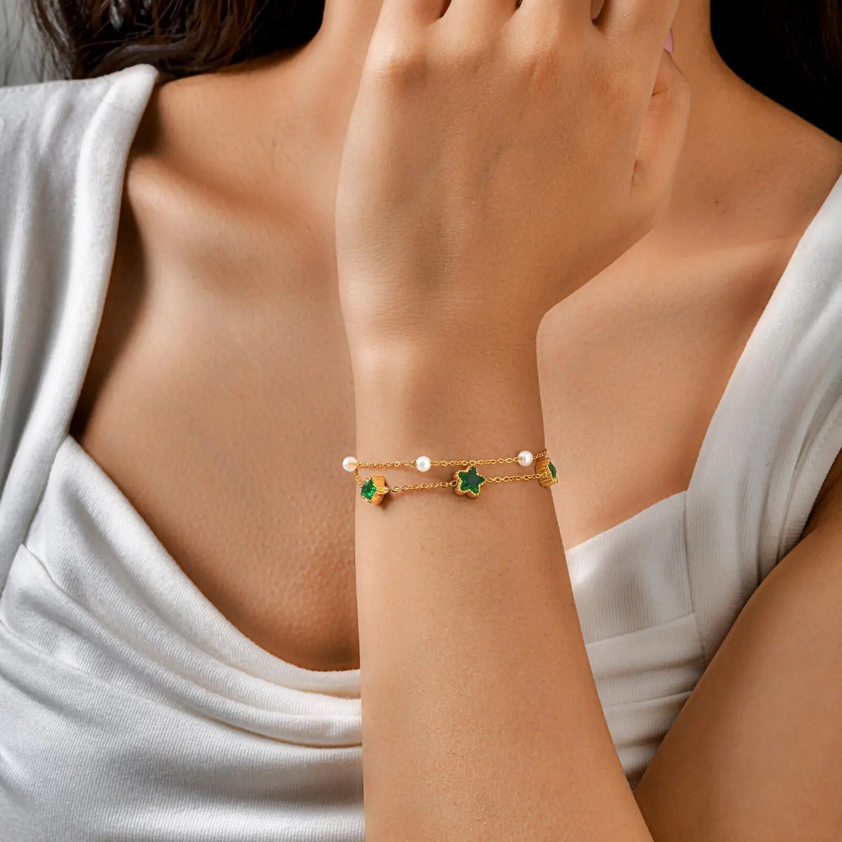 Pulseira de Zircônia Estrela e Coração em Camadas