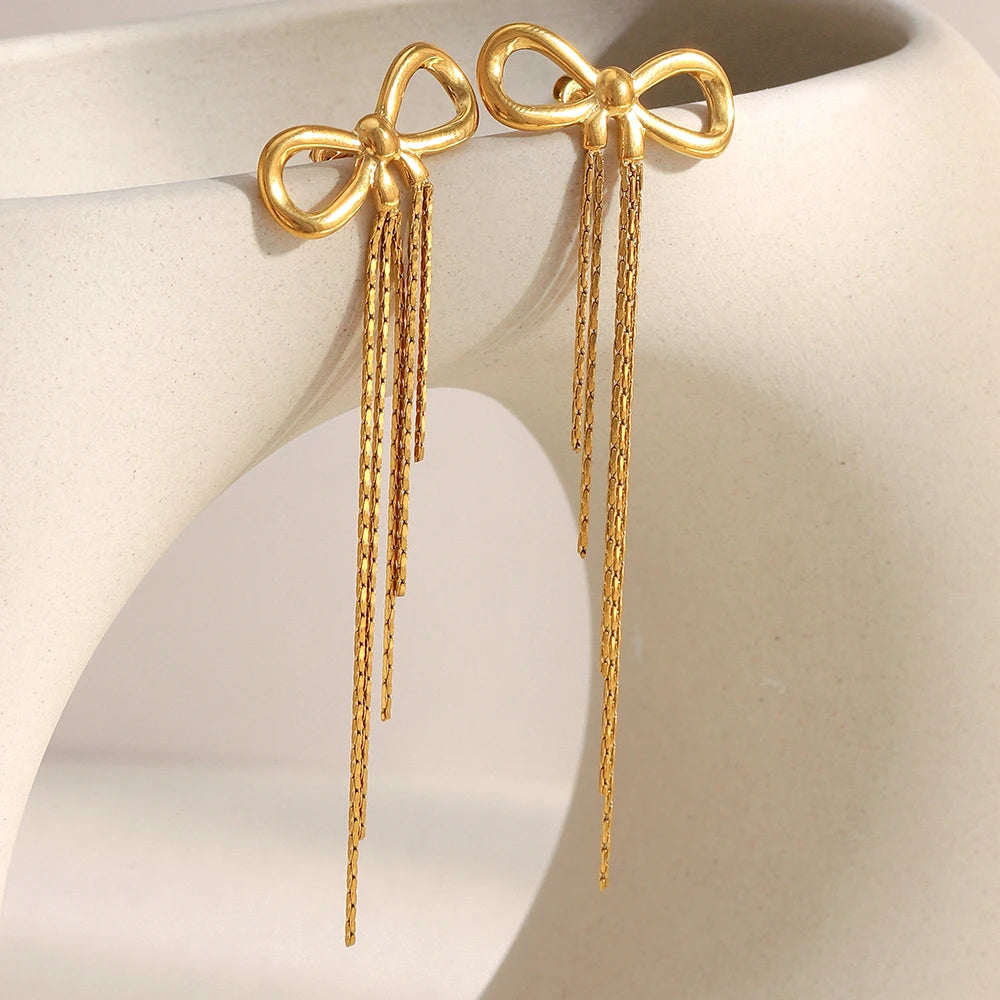 Ebbelle PVD banhado a design exclusivo luxo zircão bowknot brincos de aço inoxidável feminino festa de casamento joias de orelha à prova d'água