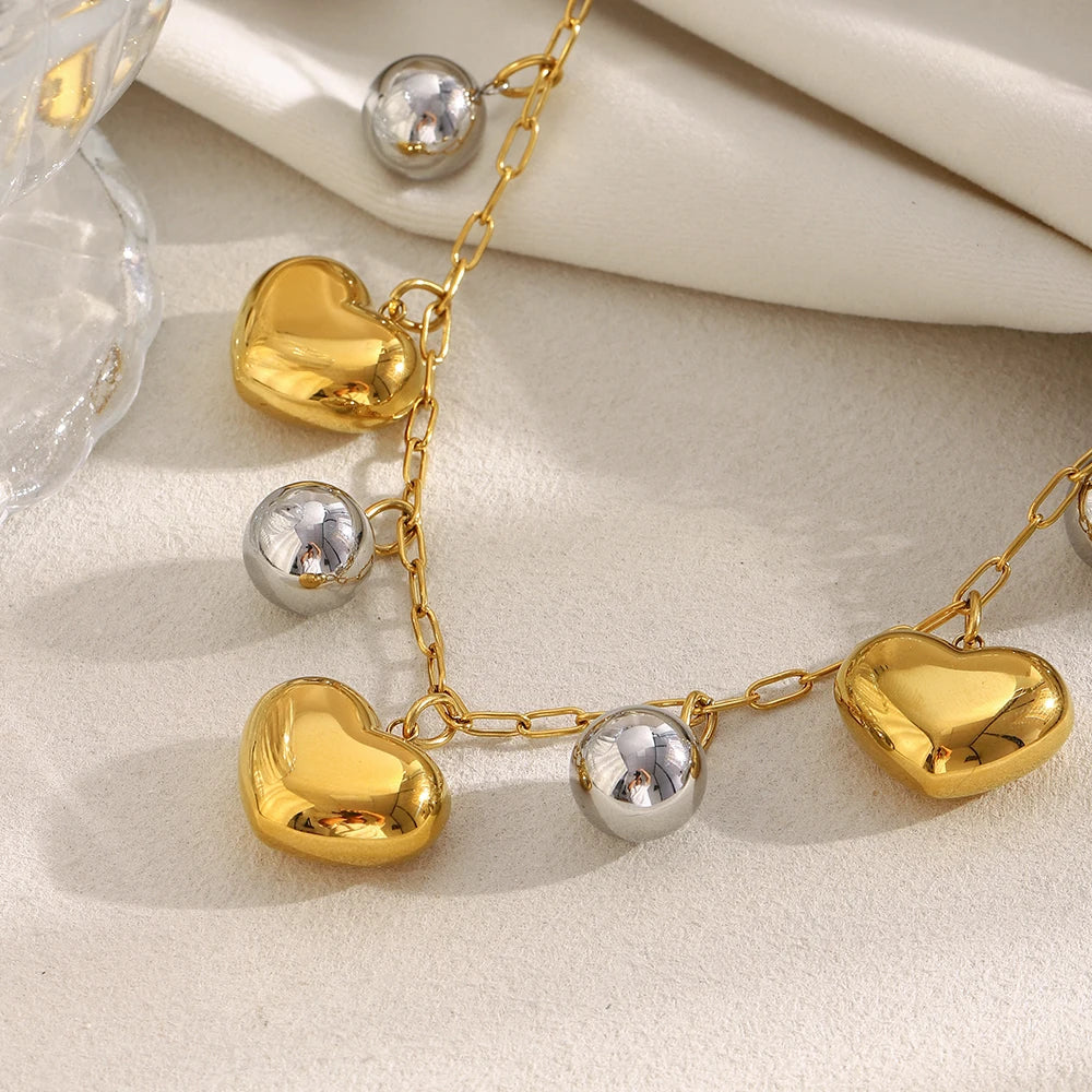 Ebbelle design especial cor dupla coração charme colar de aço inoxidável 18k banhado a ouro moda pescoço jóias acessórios