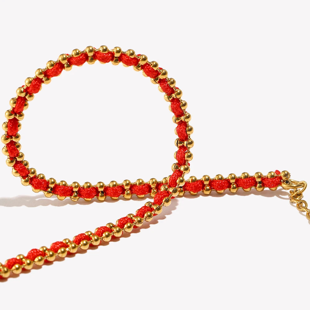 Ebbelle Lucky Red Color Corda Redonda Beads Pulseira 18K Banhado A Ouro Aço Inoxidável Mulheres Homens Moda Jóias Presentes