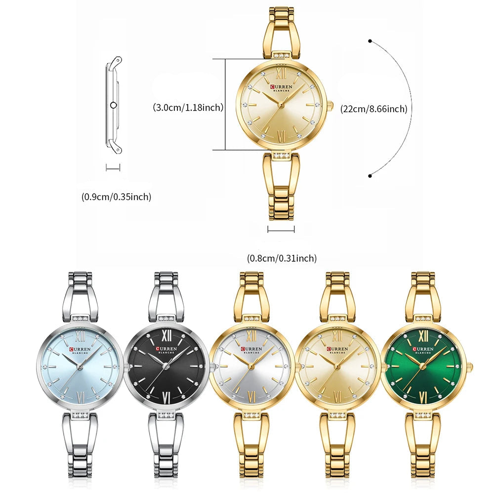 Relógio Feminino Curren Luxo com Strass e Aço Inoxidável