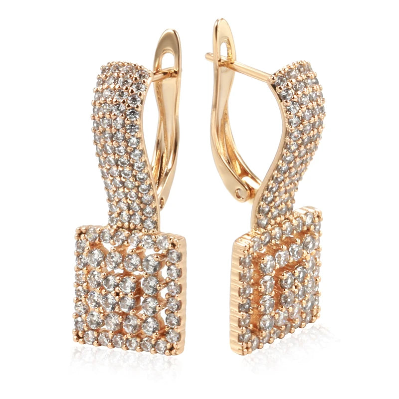 Kienl quente completo natural zircão festa diária grande brinco para mulher 585 rosa cor de ouro quadrado étnico noiva vintage jóias de casamento