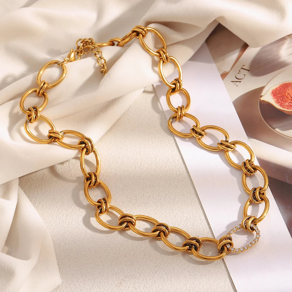 Ebbelle alta qualidade aço inoxidável exagerado artesanal zircão círculo colar 18k banhado a ouro moda feminina jóias