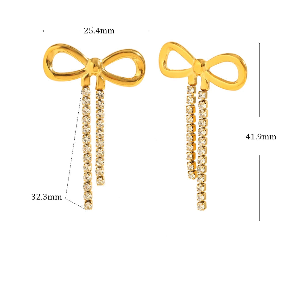 Ebbelle PVD banhado a design exclusivo luxo zircão bowknot brincos de aço inoxidável feminino festa de casamento joias de orelha à prova d'água