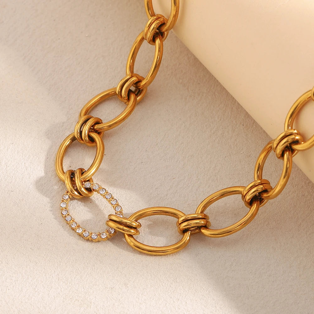 Ebbelle alta qualidade aço inoxidável exagerado artesanal zircão círculo colar 18k banhado a ouro moda feminina jóias