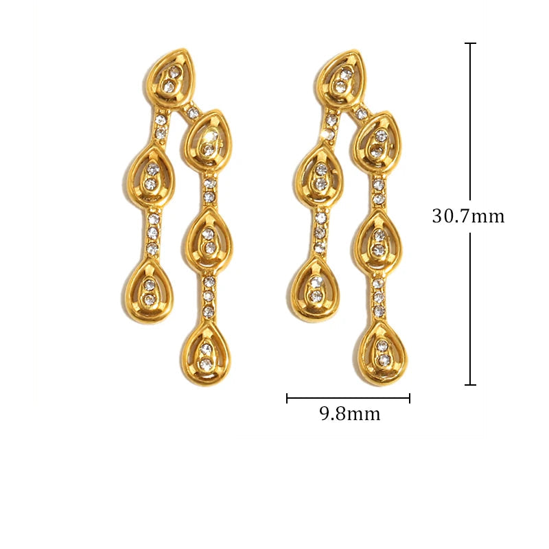 Ebbelle Design Criativo Zircão Waterdrop Brinco 18K Banhado A Ouro Aço Inoxidável À Prova D 'Água Moda Feminina Orelha Jóias