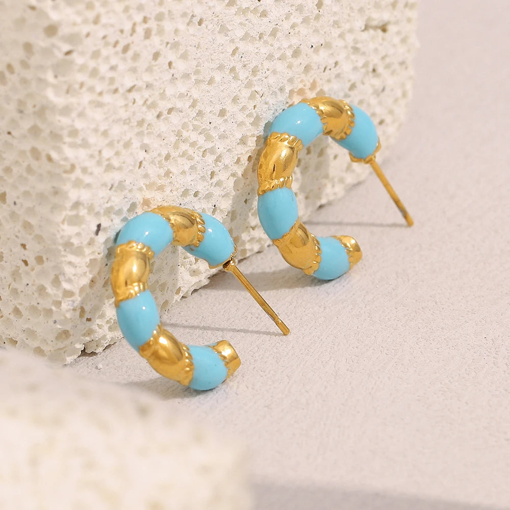 Brinco E.B.belle Gota de Óleo Azul Banhado a Ouro 18K