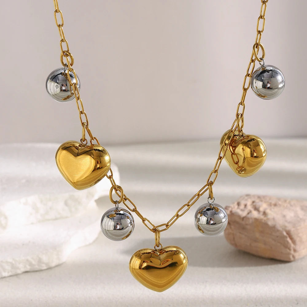 Ebbelle design especial cor dupla coração charme colar de aço inoxidável 18k banhado a ouro moda pescoço jóias acessórios