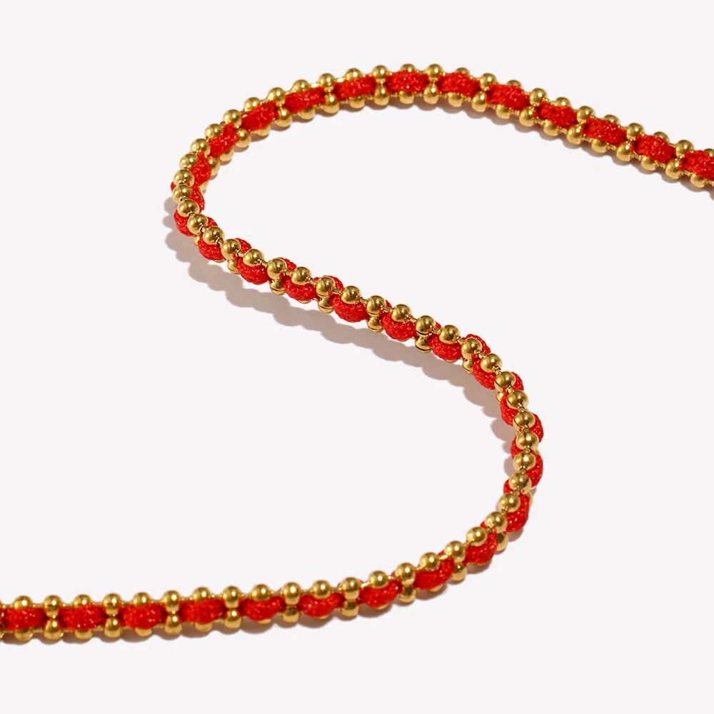 Ebbelle Lucky Red Color Corda Redonda Beads Pulseira 18K Banhado A Ouro Aço Inoxidável Mulheres Homens Moda Jóias Presentes