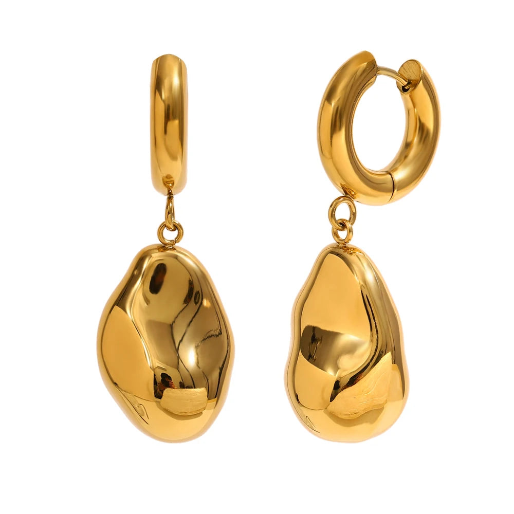 Ebbelle Brinco de argola com pingente de amendoim sólido de cor dupla 18K banhado a ouro aço inoxidável suave feminino decoração de joias de orelha