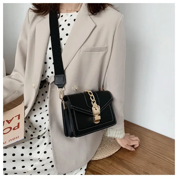 Moda corrente senhora estilingue saco com painéis cor couro do plutônio crossbody saco para as mulheres 2025 nova alça larga ombro saco do mensageiro senhoras