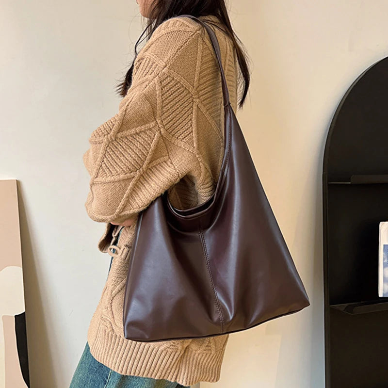 Nova sacola de mão conhecimento de embarque bolsa de ombro feminina retro simples grande bolsa tote