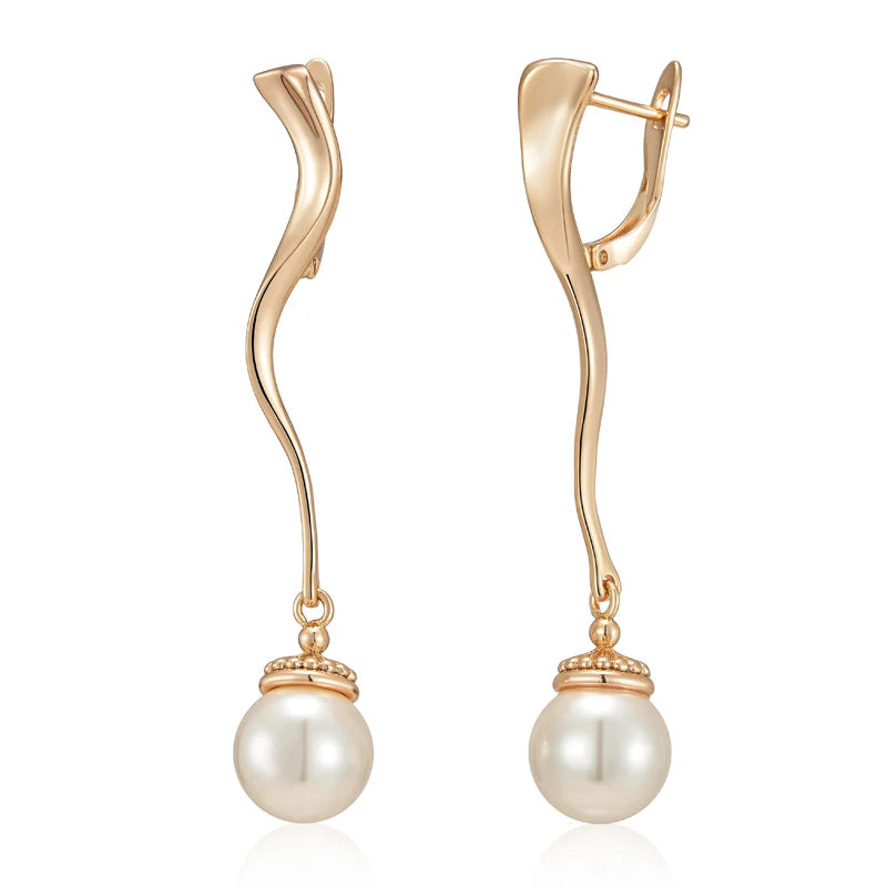 Brincos Geométricos Luxuosos com Pérolas e Ouro Rosa