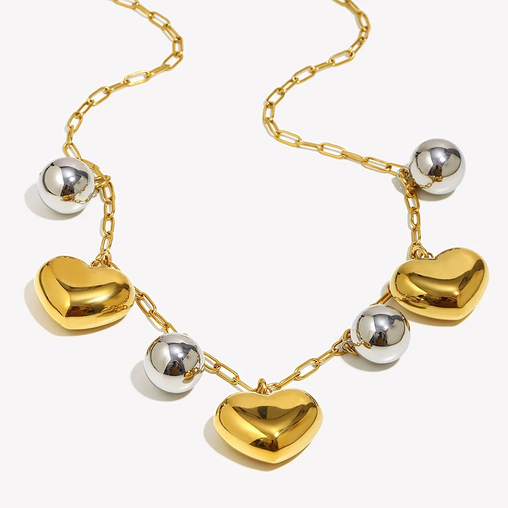 Ebbelle design especial cor dupla coração charme colar de aço inoxidável 18k banhado a ouro moda pescoço jóias acessórios