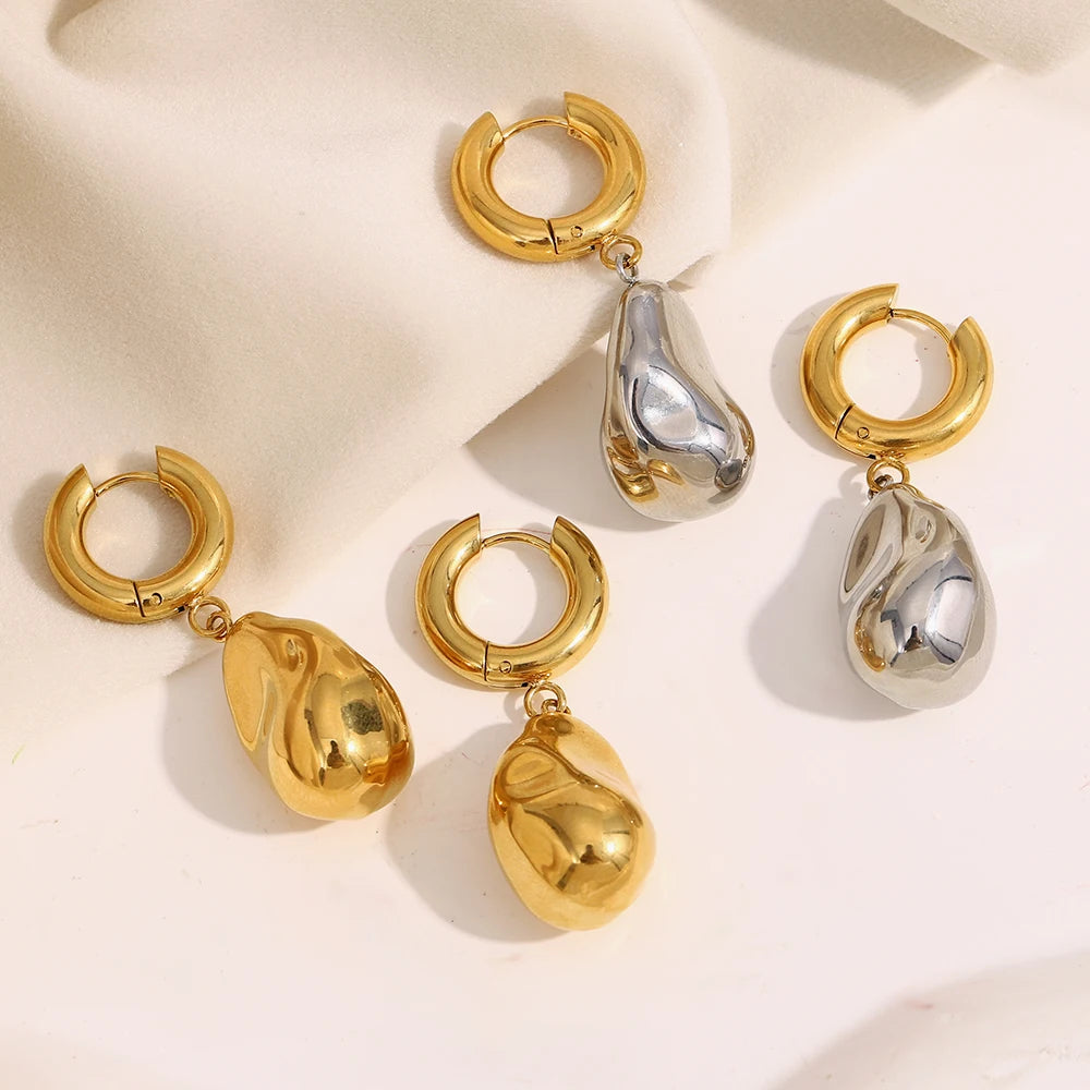Ebbelle Brinco de argola com pingente de amendoim sólido de cor dupla 18K banhado a ouro aço inoxidável suave feminino decoração de joias de orelha