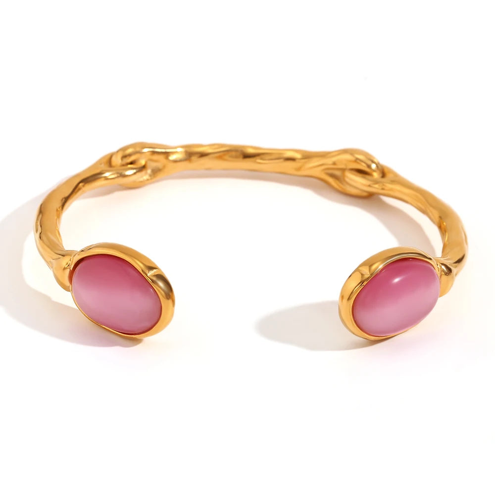 Pulseira em Aço Inoxidável com Cristal de Ágata