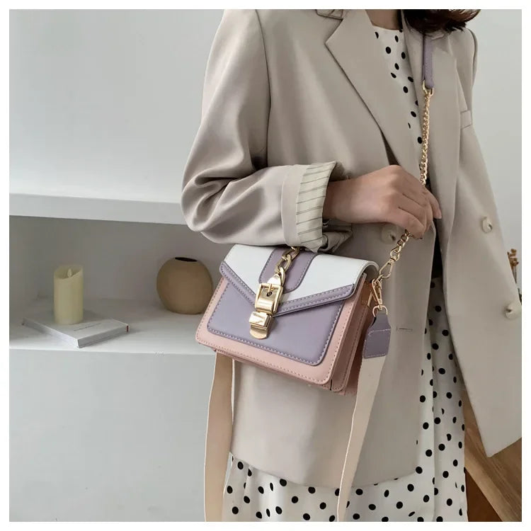 Moda corrente senhora estilingue saco com painéis cor couro do plutônio crossbody saco para as mulheres 2025 nova alça larga ombro saco do mensageiro senhoras