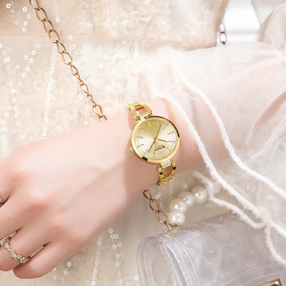 Relógio Feminino Curren Luxo com Strass e Aço Inoxidável