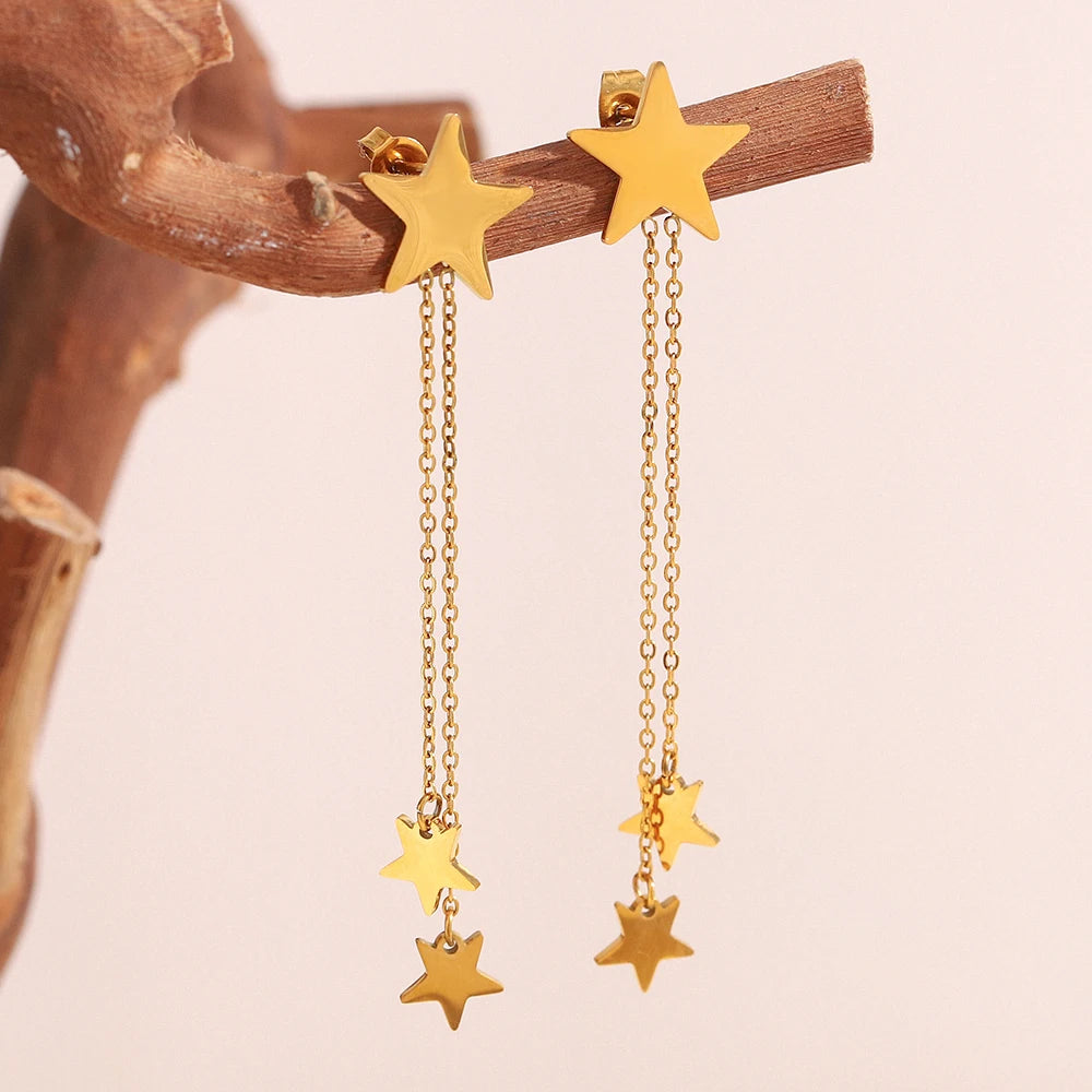 Ebbelle moda estrela borla brincos de aço inoxidável de alta qualidade banhado a pvd feminino estilo minimalista joias de orelha