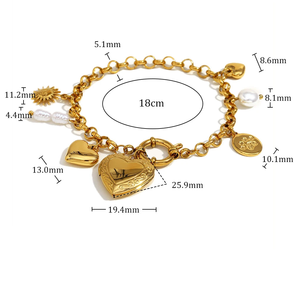 Ebbelle exclusivo redondo primavera fivela sol coração foto caixa pingente pulseira pvd banhado a aço inoxidável moda feminina chique jóias