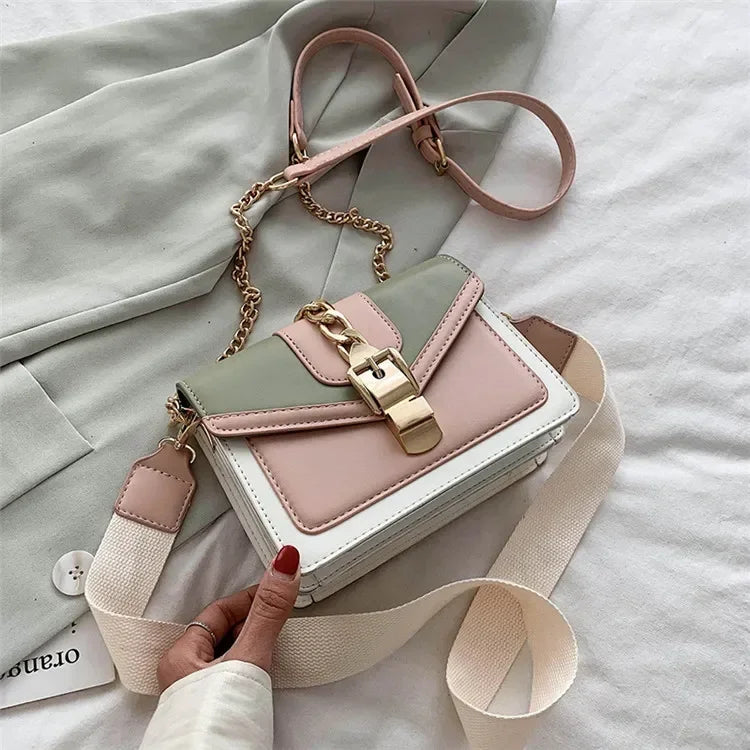 Moda corrente senhora estilingue saco com painéis cor couro do plutônio crossbody saco para as mulheres 2025 nova alça larga ombro saco do mensageiro senhoras