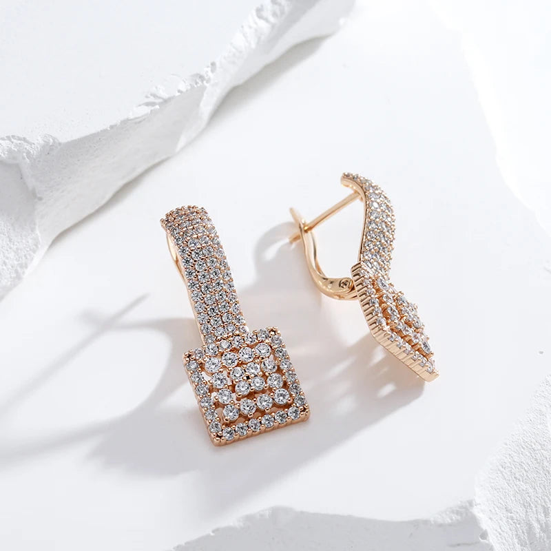 Kienl quente completo natural zircão festa diária grande brinco para mulher 585 rosa cor de ouro quadrado étnico noiva vintage jóias de casamento