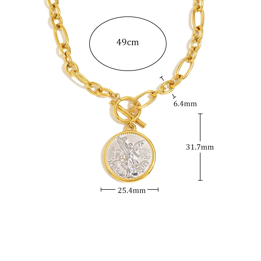 Ebbelle cor misturada ot fivela redonda anjo pingente colar pvd banhado a aço inoxidável feminino à prova dwaterproof água festa pescoço jóias
