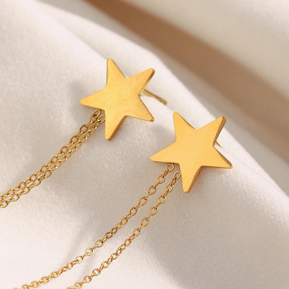 Ebbelle moda estrela borla brincos de aço inoxidável de alta qualidade banhado a pvd feminino estilo minimalista joias de orelha