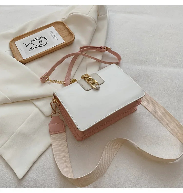 Moda corrente senhora estilingue saco com painéis cor couro do plutônio crossbody saco para as mulheres 2025 nova alça larga ombro saco do mensageiro senhoras