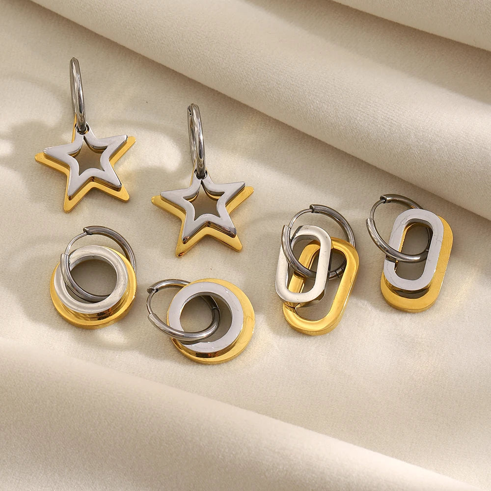 Ebbelle moda oco estrela oval círculo dois tons brincos 18k banhado a ouro feminino declaração orelha jóias acessórios