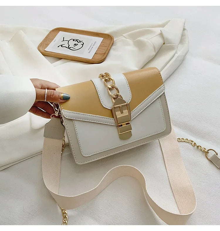 Moda corrente senhora estilingue saco com painéis cor couro do plutônio crossbody saco para as mulheres 2025 nova alça larga ombro saco do mensageiro senhoras