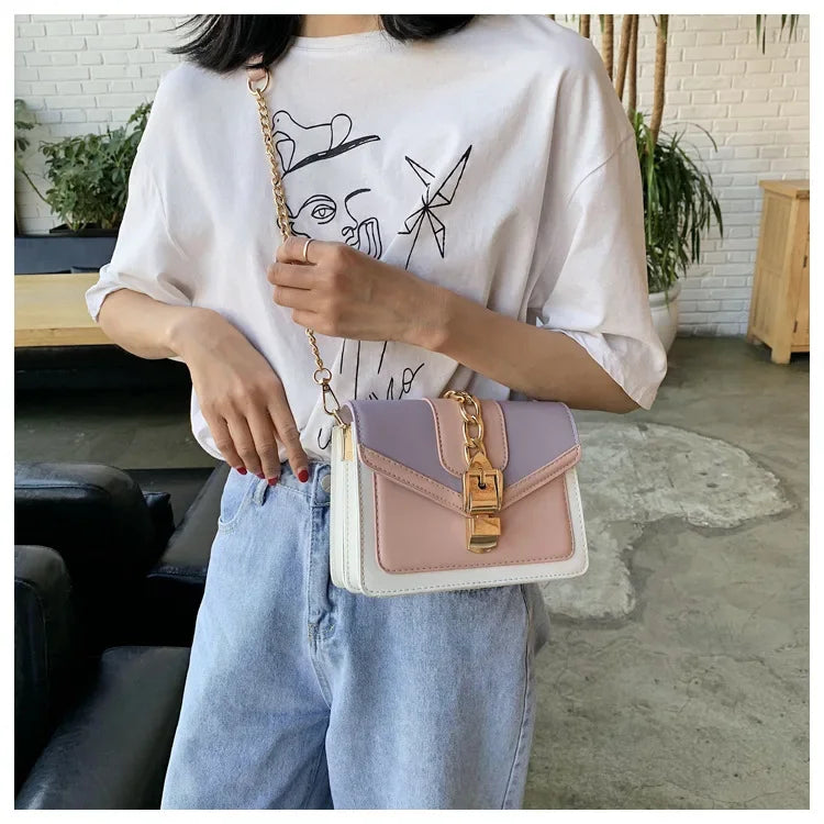 Moda corrente senhora estilingue saco com painéis cor couro do plutônio crossbody saco para as mulheres 2025 nova alça larga ombro saco do mensageiro senhoras