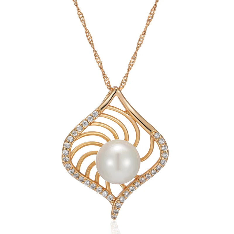 Colar Pingente Luxo Rose Gold Pérola e Zircão