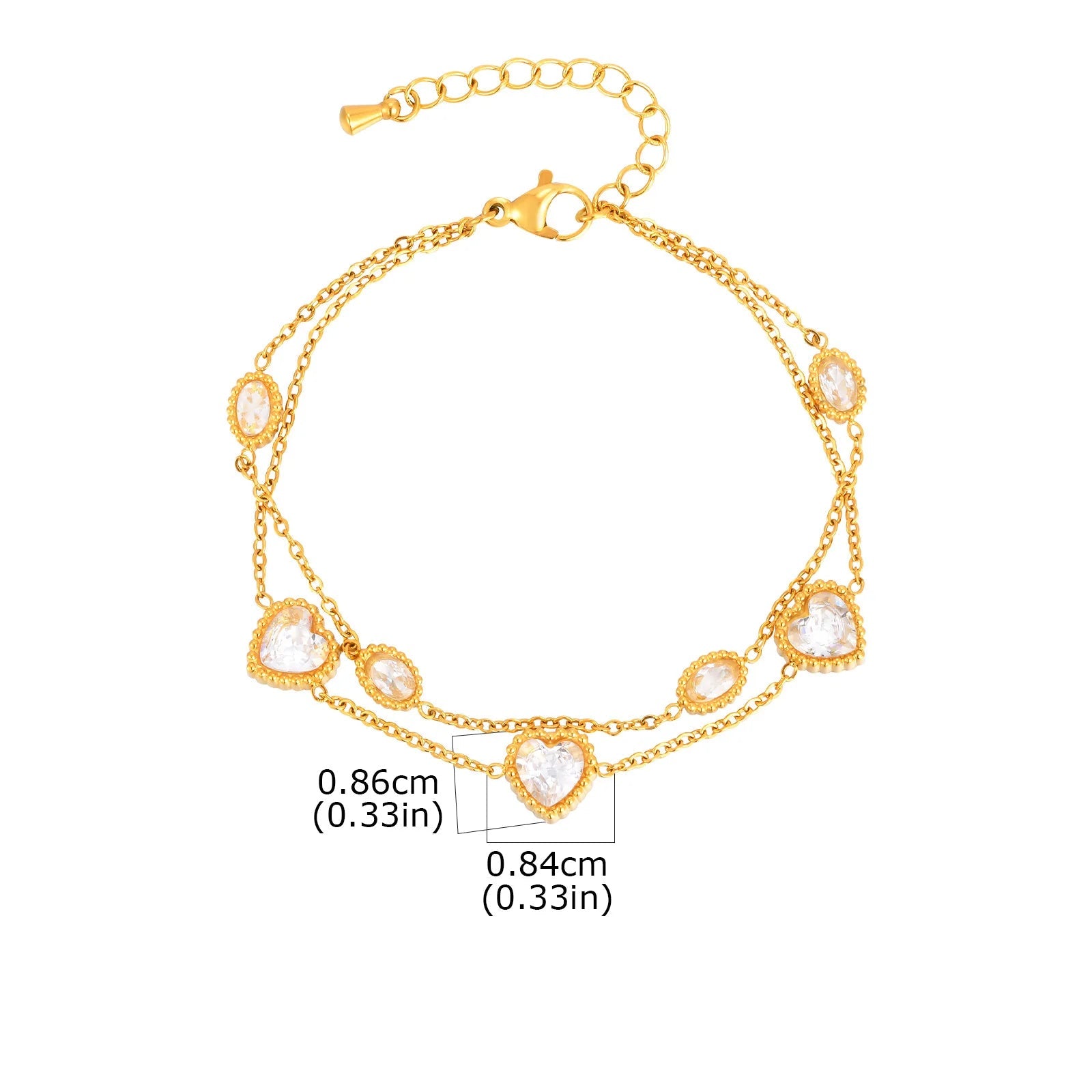Pulseira de Zircônia Estrela e Coração em Camadas
