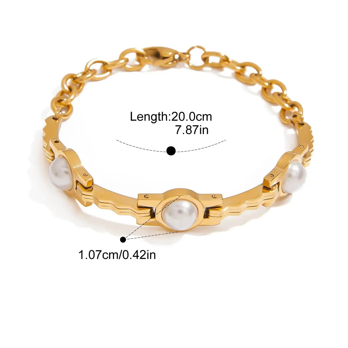 Uworld vintage pérola corrente pulseira 18k banhado a ouro aço inoxidável pérola empilhável pulseira jóias femininas