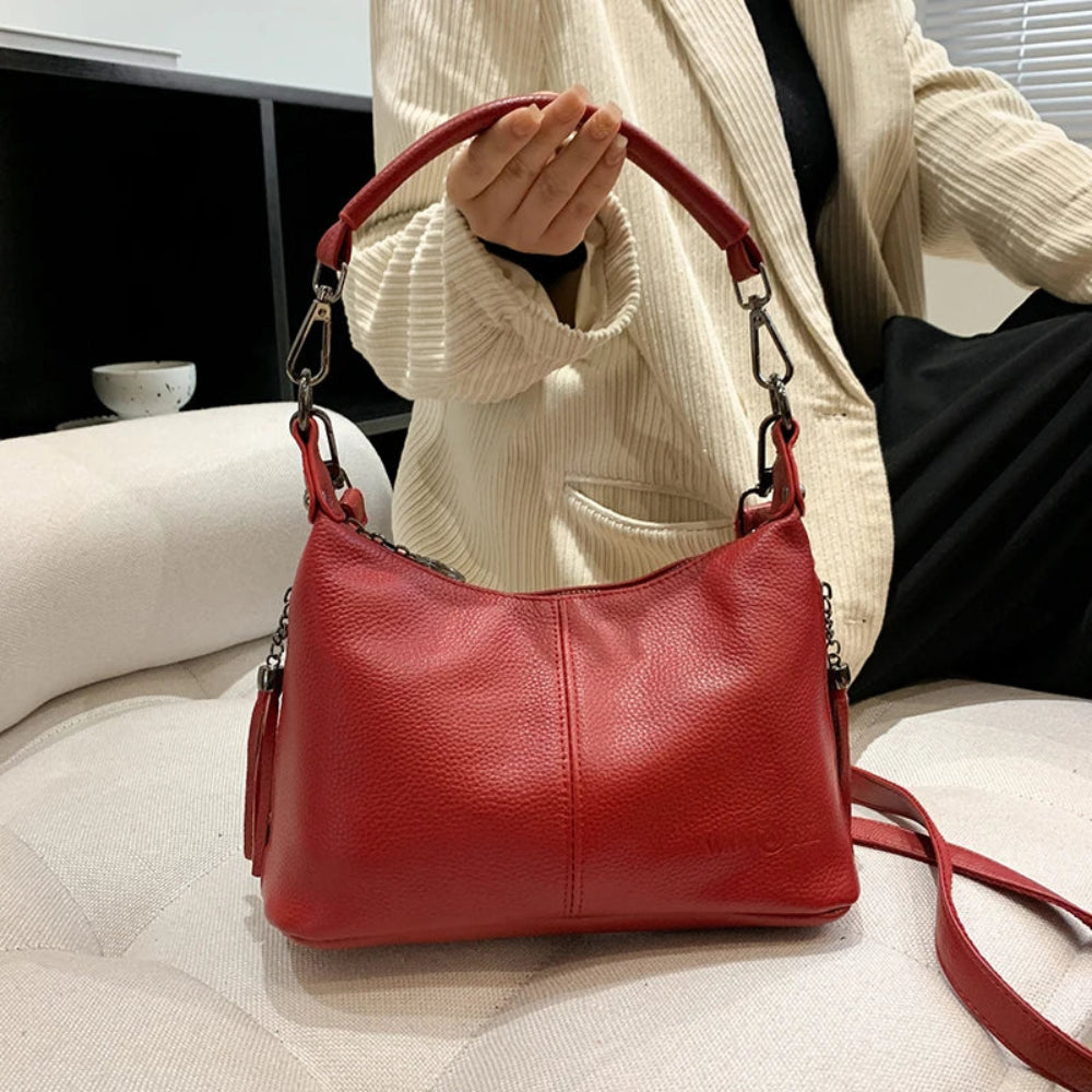 Bolsa de Luxo em Couro Legítimo com Borla para Mulheres