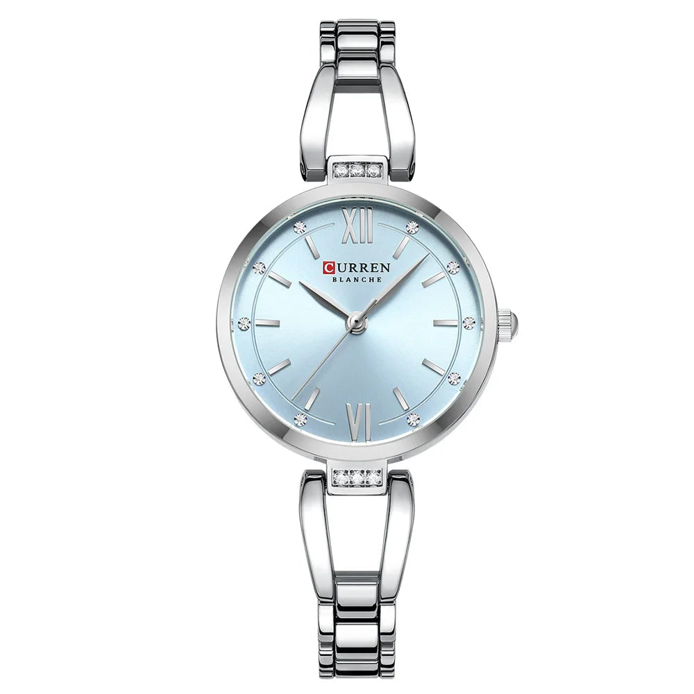Relógio Feminino Curren Luxo com Strass e Aço Inoxidável
