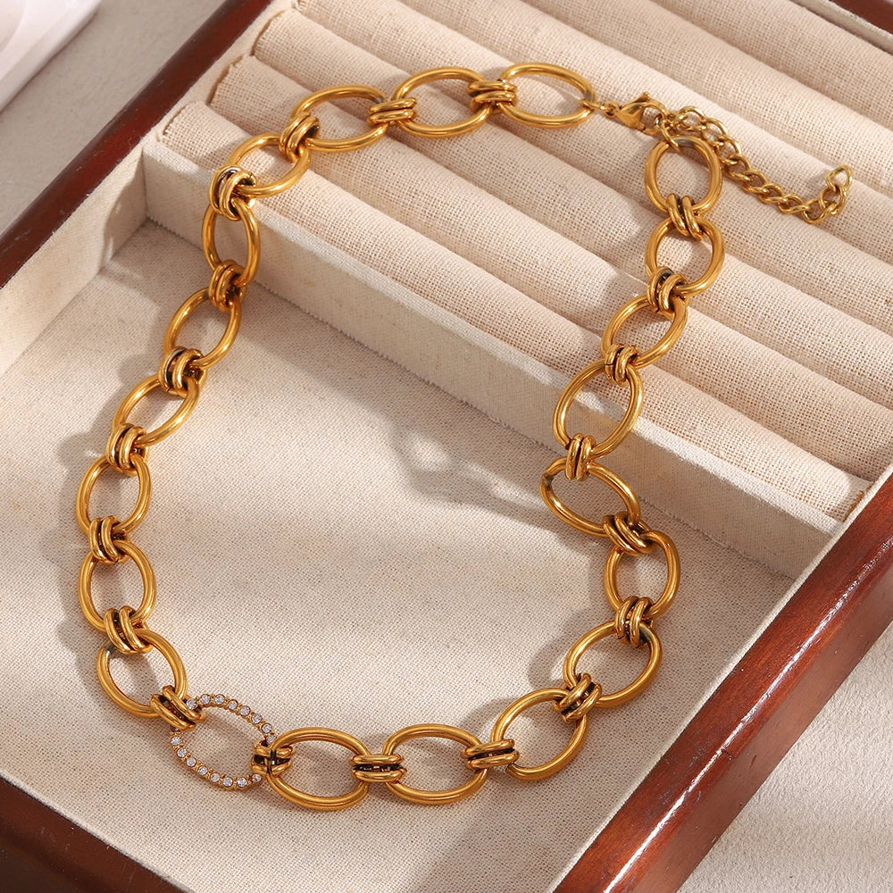 Ebbelle alta qualidade aço inoxidável exagerado artesanal zircão círculo colar 18k banhado a ouro moda feminina jóias