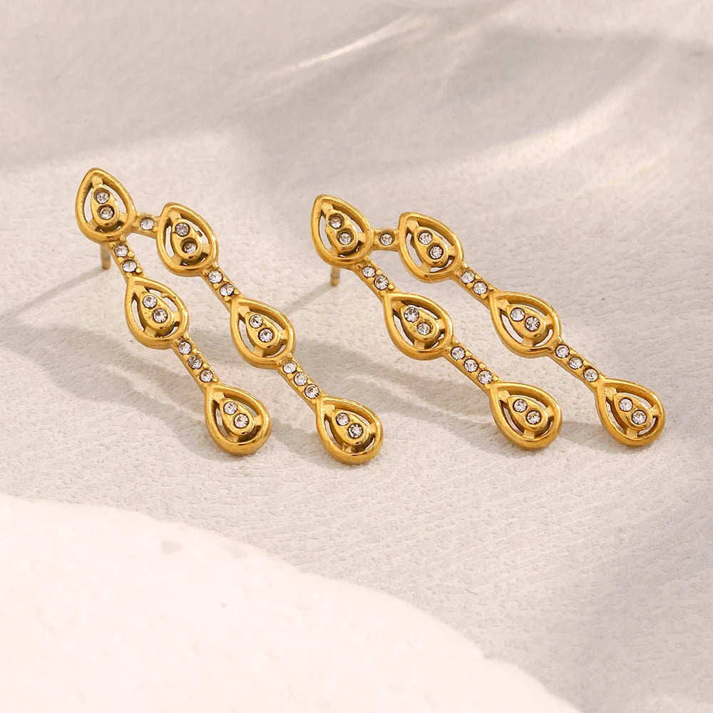 Ebbelle Design Criativo Zircão Waterdrop Brinco 18K Banhado A Ouro Aço Inoxidável À Prova D 'Água Moda Feminina Orelha Jóias
