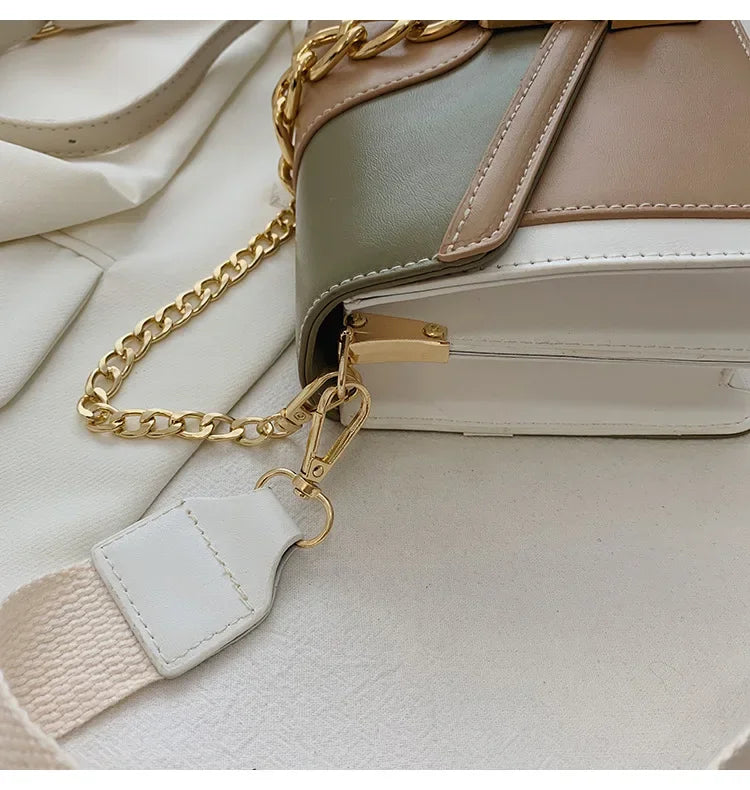 Moda corrente senhora estilingue saco com painéis cor couro do plutônio crossbody saco para as mulheres 2025 nova alça larga ombro saco do mensageiro senhoras