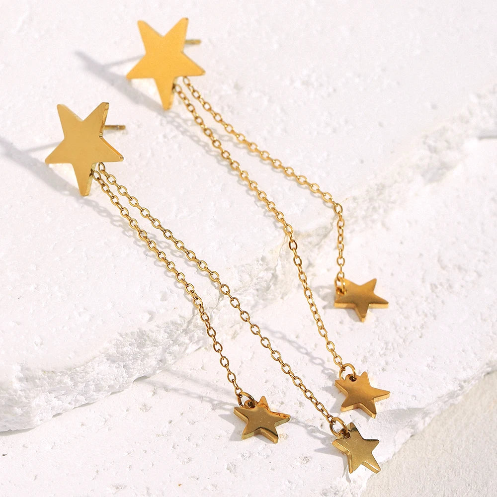 Ebbelle moda estrela borla brincos de aço inoxidável de alta qualidade banhado a pvd feminino estilo minimalista joias de orelha