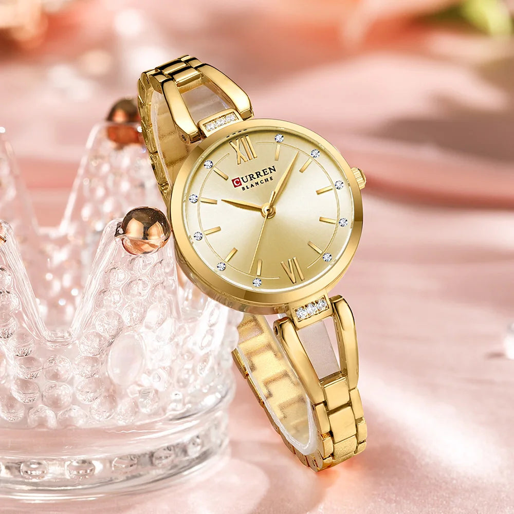 Relógio Feminino Curren Luxo com Strass e Aço Inoxidável