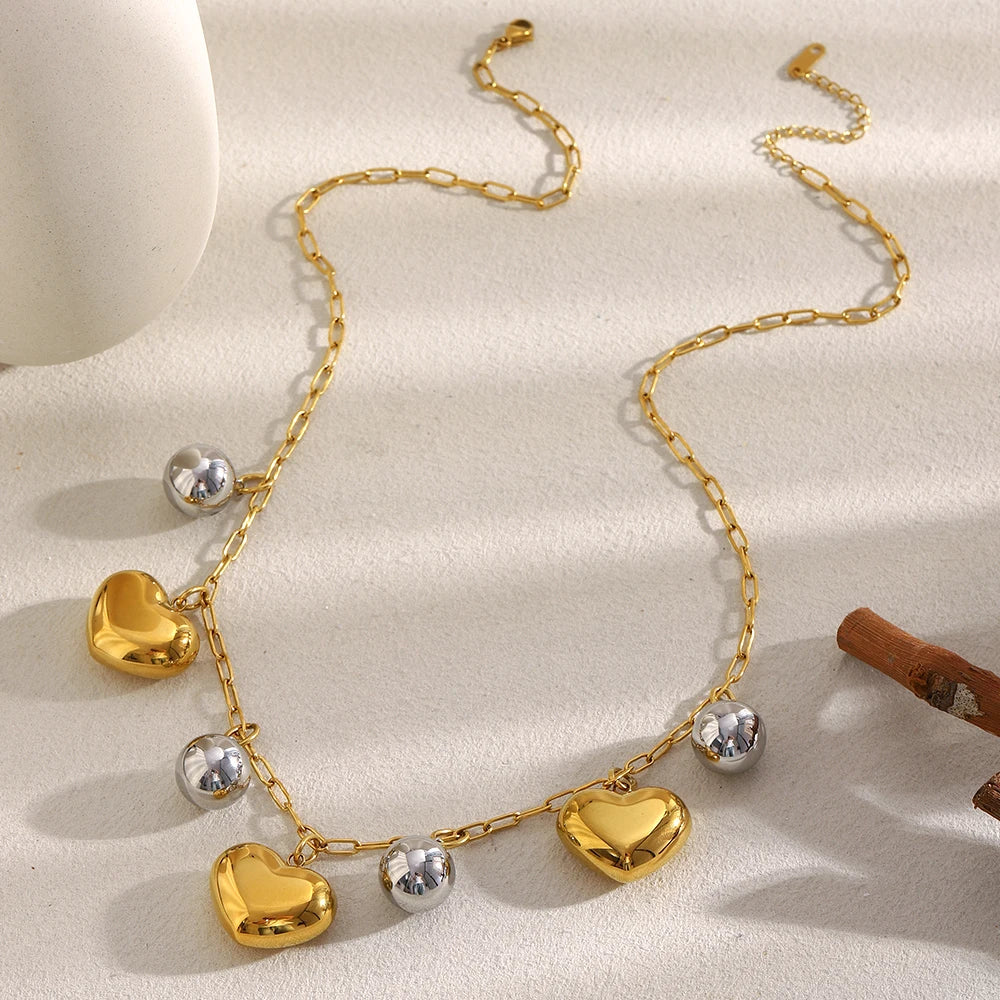 Ebbelle design especial cor dupla coração charme colar de aço inoxidável 18k banhado a ouro moda pescoço jóias acessórios