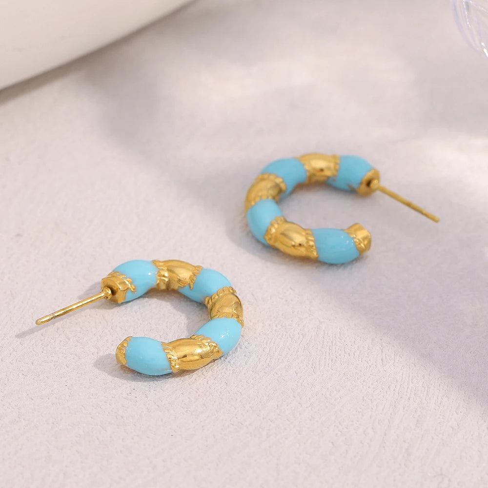 Brinco E.B.belle Gota de Óleo Azul Banhado a Ouro 18K