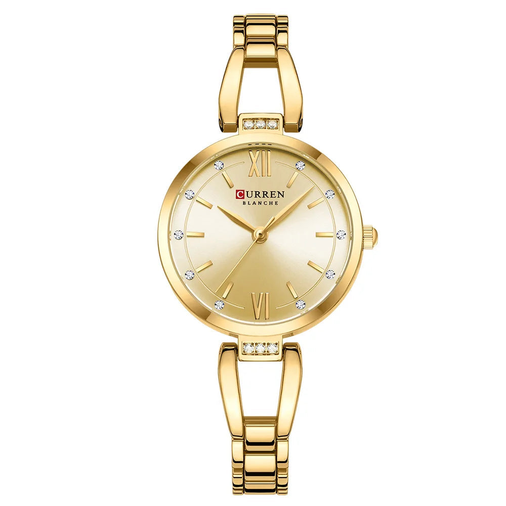 Relógio Feminino Curren Luxo com Strass e Aço Inoxidável