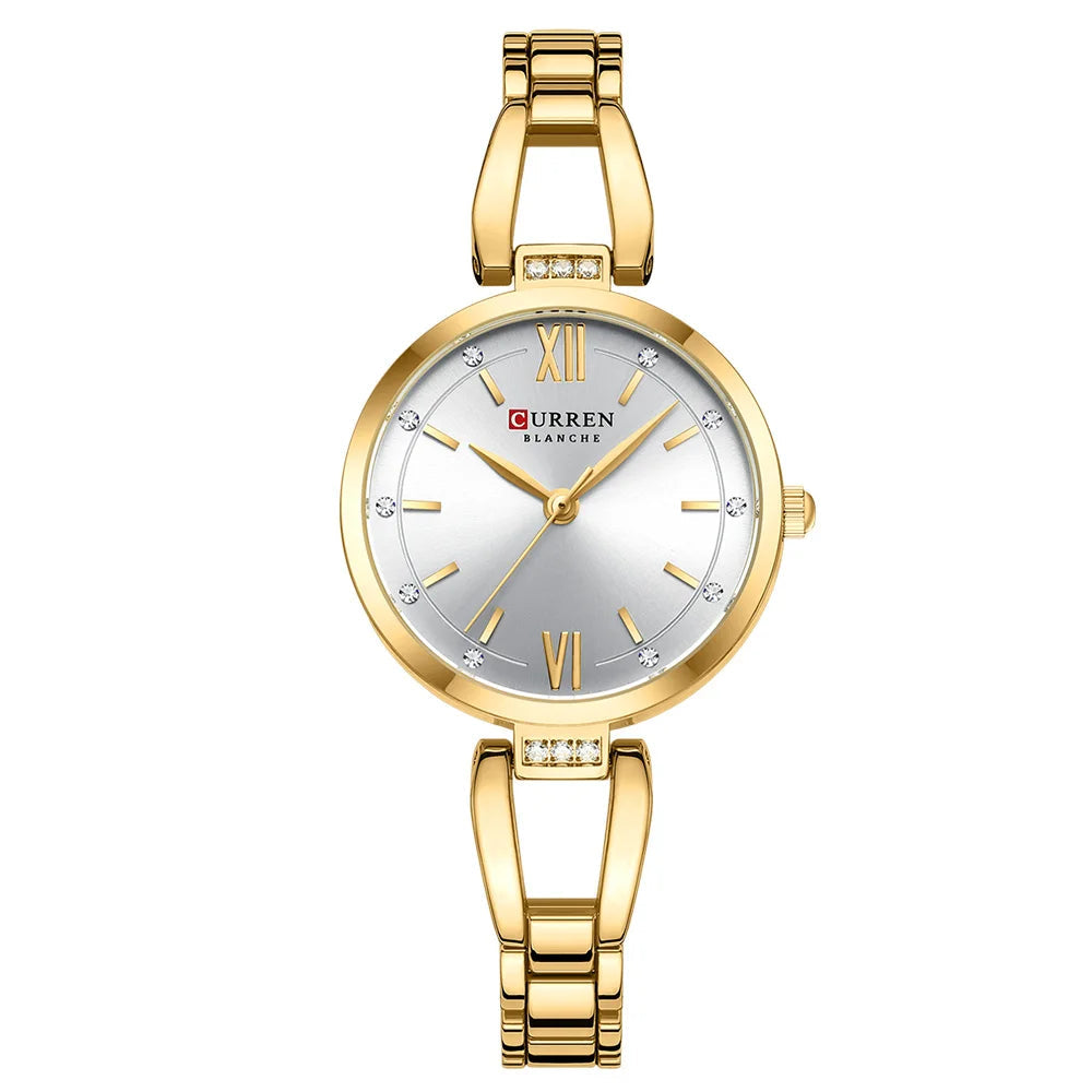 Relógio Feminino Curren Luxo com Strass e Aço Inoxidável